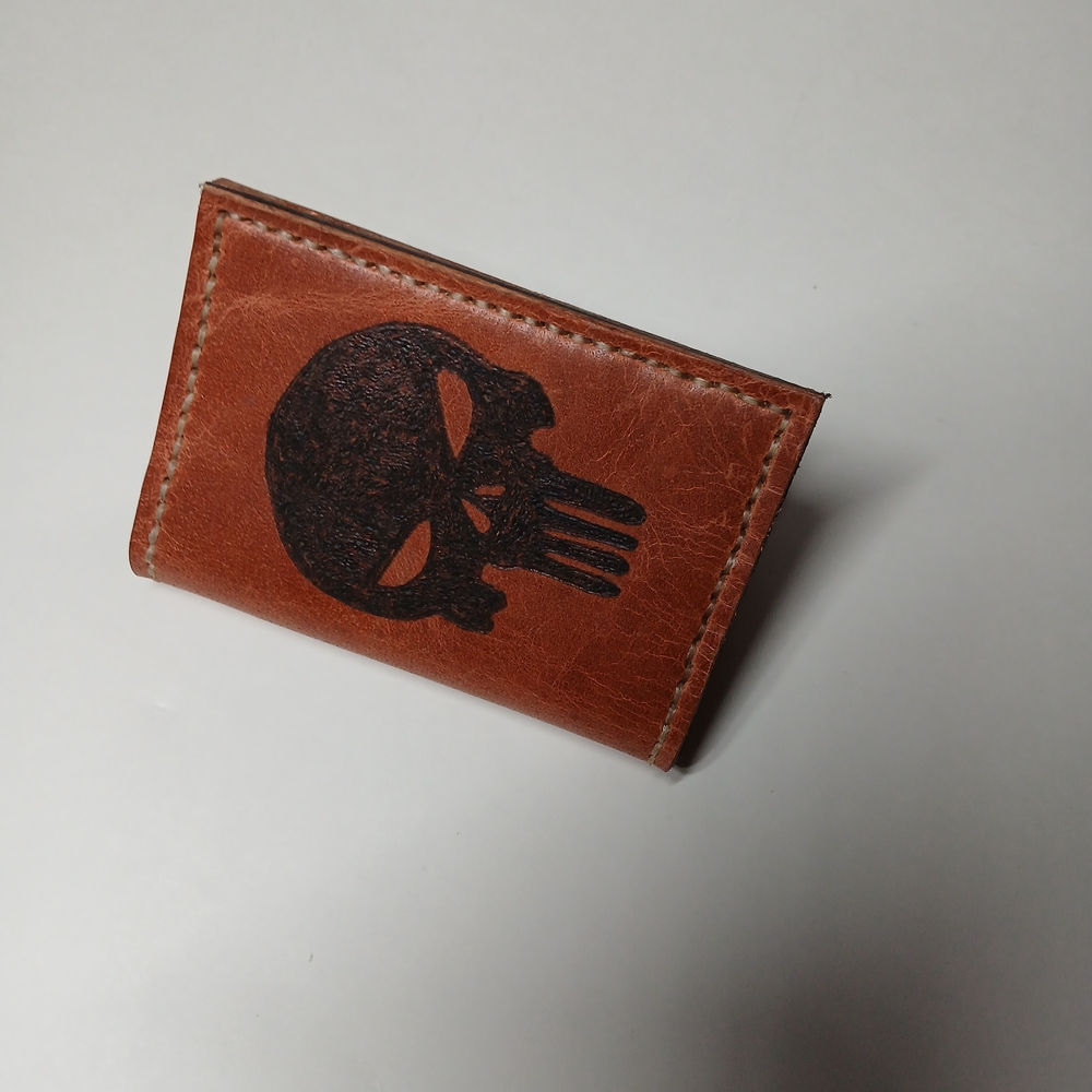 Brown Leather Wallet with Skull Design